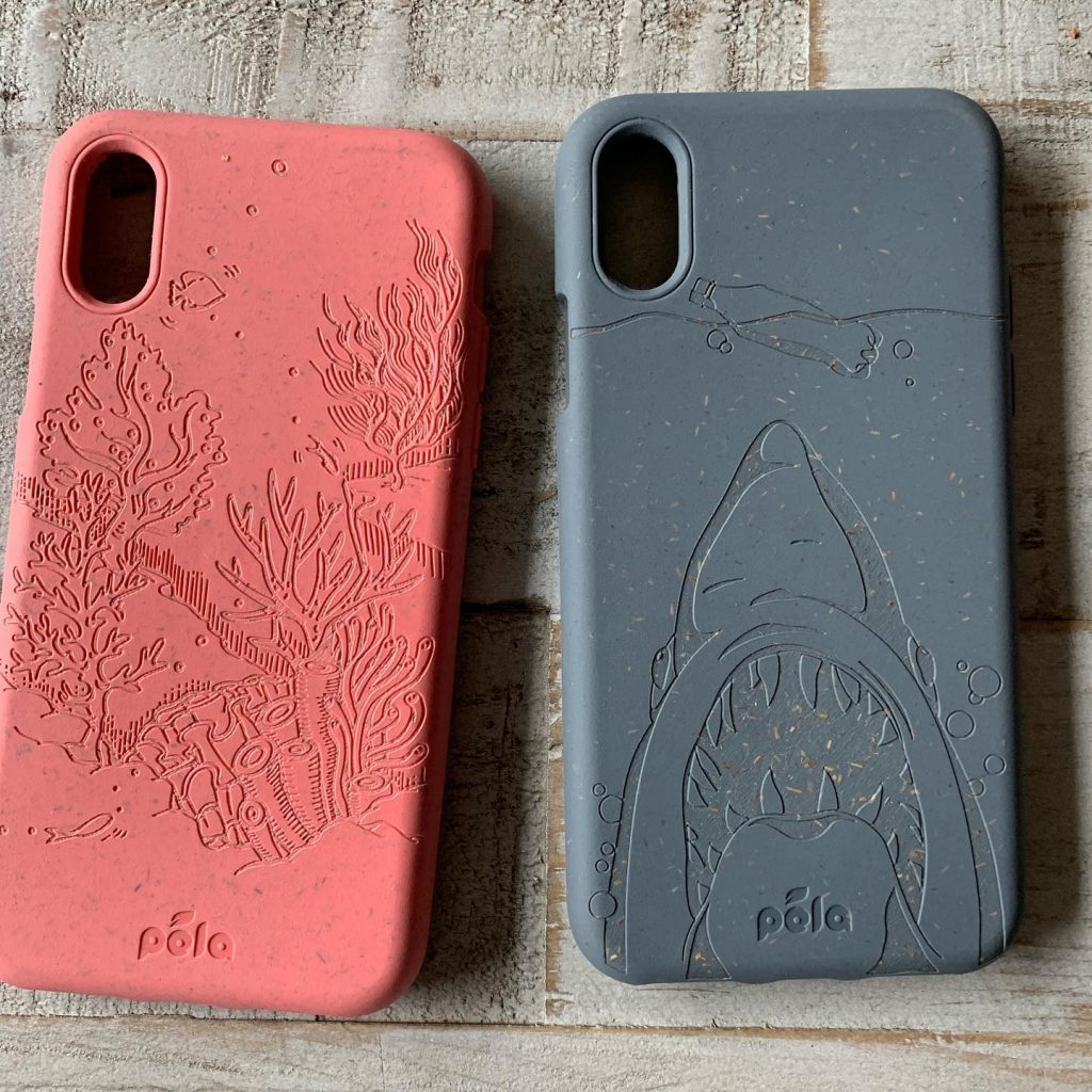Pela Phone cases with shark and coral reef designs